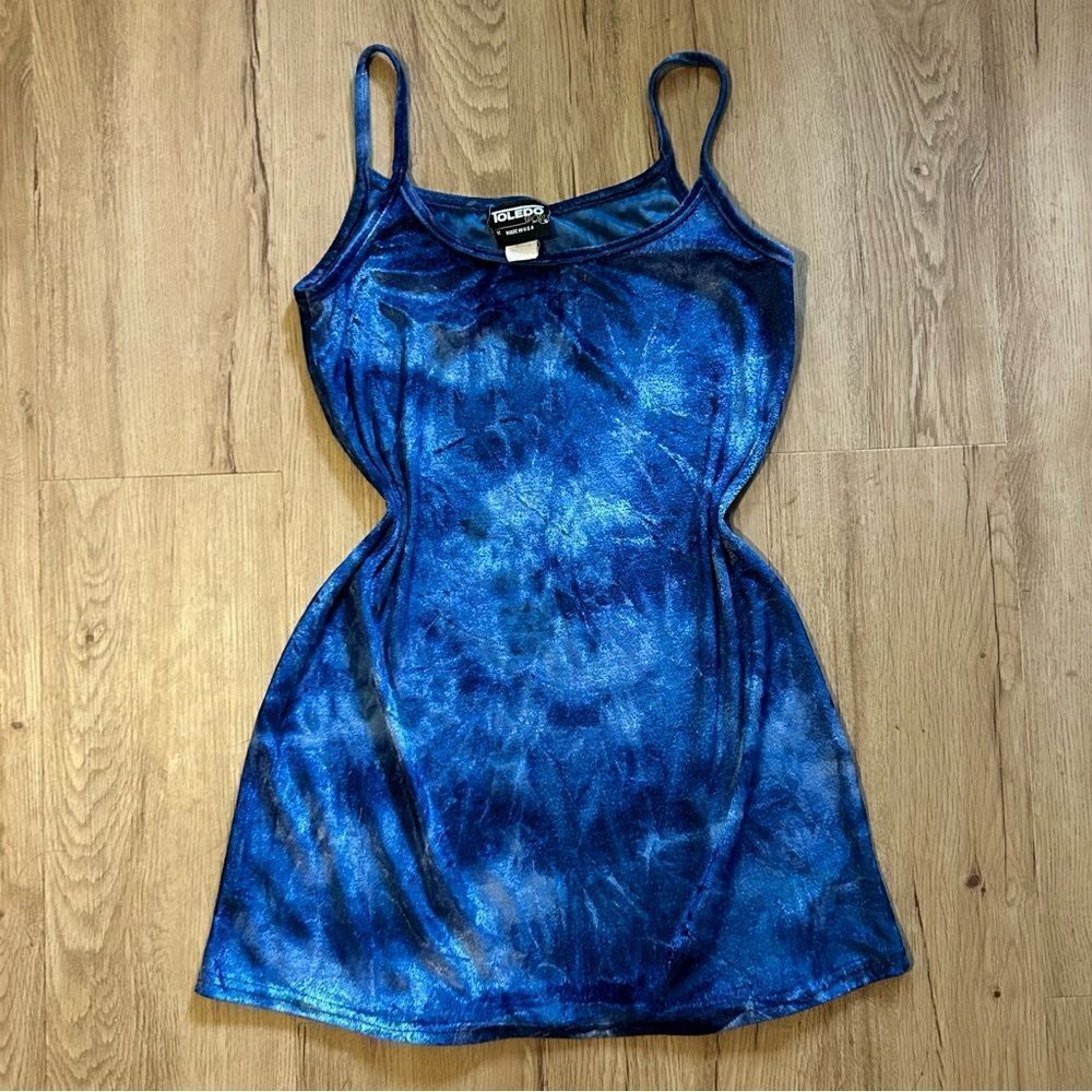 Vintage Blue Swirl Velvety Mini Tank Dress / 90s y2k 2000s Toledo Sport USA made